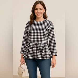 Gingham Victoria Beckham Boho Prairie Cottagecore Navy & White Top XS & XL Sizes